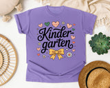 Kindergarten Script Bow in Violet Comfort Colors 1717 tee