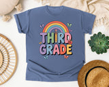 Third Grade Rainbow Butterfly in Blue Jean Comfort Colors 1717 tee