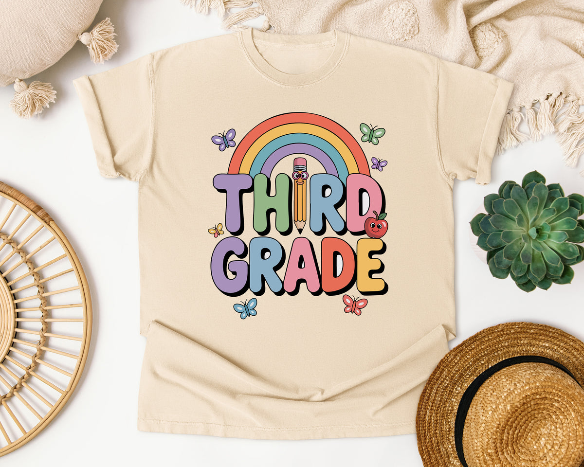 Third Grade Rainbow Butterfly in Ivory Comfort Colors 1717 tee