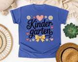 Kindergarten Script Daisy Bow in Flo Blue Comfort Colors 1717 tee