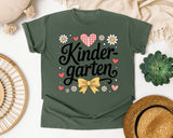 Kindergarten Script Daisy Bow in Moss Comfort Colors 1717 tee