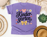 Kindergarten Script Daisy Bow in Violet Comfort Colors 1717 tee