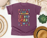 Second Grade Pencil Bow in Berry Comfort Colors 1717 tee