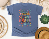 Second Grade Pencil Bow in Blue Jean Comfort Colors 1717 tee