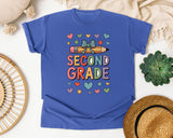 Second Grade Pencil Bow in Flo Blue Comfort Colors 1717 tee