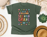 Second Grade Pencil Bow in Moss Comfort Colors 1717 tee