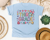 Third Grade Bow Doodles in Chambray Comfort Colors 1717 tee