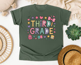 Third Grade Bow Doodles in Moss Comfort Colors 1717 tee