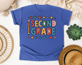 Second Grade Pencil Stars in Flo Blue Comfort Colors 1717 tee