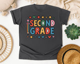 Second Grade Pencil Stars in Pepper Comfort Colors 1717 tee