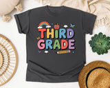 Third Grade Rainbow Apple in Pepper Comfort Colors 1717 tee