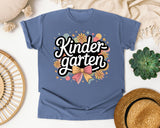 Kindergarten Script Flowers in Blue Jean Comfort Colors 1717 tee