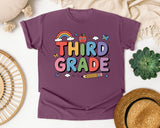 Third Grade Rainbow Clouds in Berry Comfort Colors 1717 tee