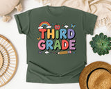 Third Grade Rainbow Clouds in Moss Comfort Colors 1717 tee