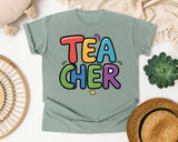 Teacher Bright Block Letters in Bay Comfort Colors 1717 tee