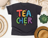 Teacher Bright Block Letters in Graphite Comfort Colors 1717 tee