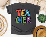 Teacher Bright Block Letters in Pepper Comfort Colors 1717 tee