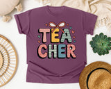 Teacher Bow Patterned in Berry Comfort Colors 1717 tee