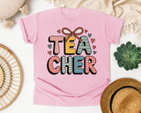 Teacher Bow Patterned in Blossom Comfort Colors 1717 tee