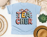 Teacher Bow Patterned in Chambray Comfort Colors 1717 tee