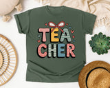 Teacher Bow Patterned in Moss Comfort Colors 1717 tee