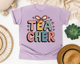Teacher Bow Patterned in Orchid Comfort Colors 1717 tee