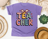 Teacher Bow Patterned in Violet Comfort Colors 1717 tee