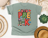 Pre-K Pencil Bow Hearts in Bay Comfort Colors 1717 tee