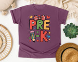 Pre-K Pencil Bow Hearts in Berry Comfort Colors 1717 tee