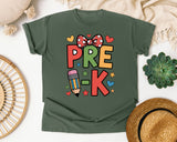 Pre-K Pencil Bow Hearts in Moss Comfort Colors 1717 tee