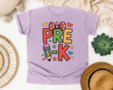 Pre-K Pencil Bow Hearts in Orchid Comfort Colors 1717 tee