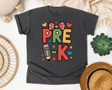 Pre-K Pencil Bow Hearts in Pepper Comfort Colors 1717 tee