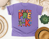 Pre-K Pencil Bow Hearts in Violet Comfort Colors 1717 tee