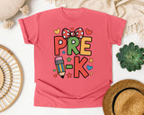 Pre-K Pencil Bow Hearts in Watermelon Comfort Colors 1717 tee