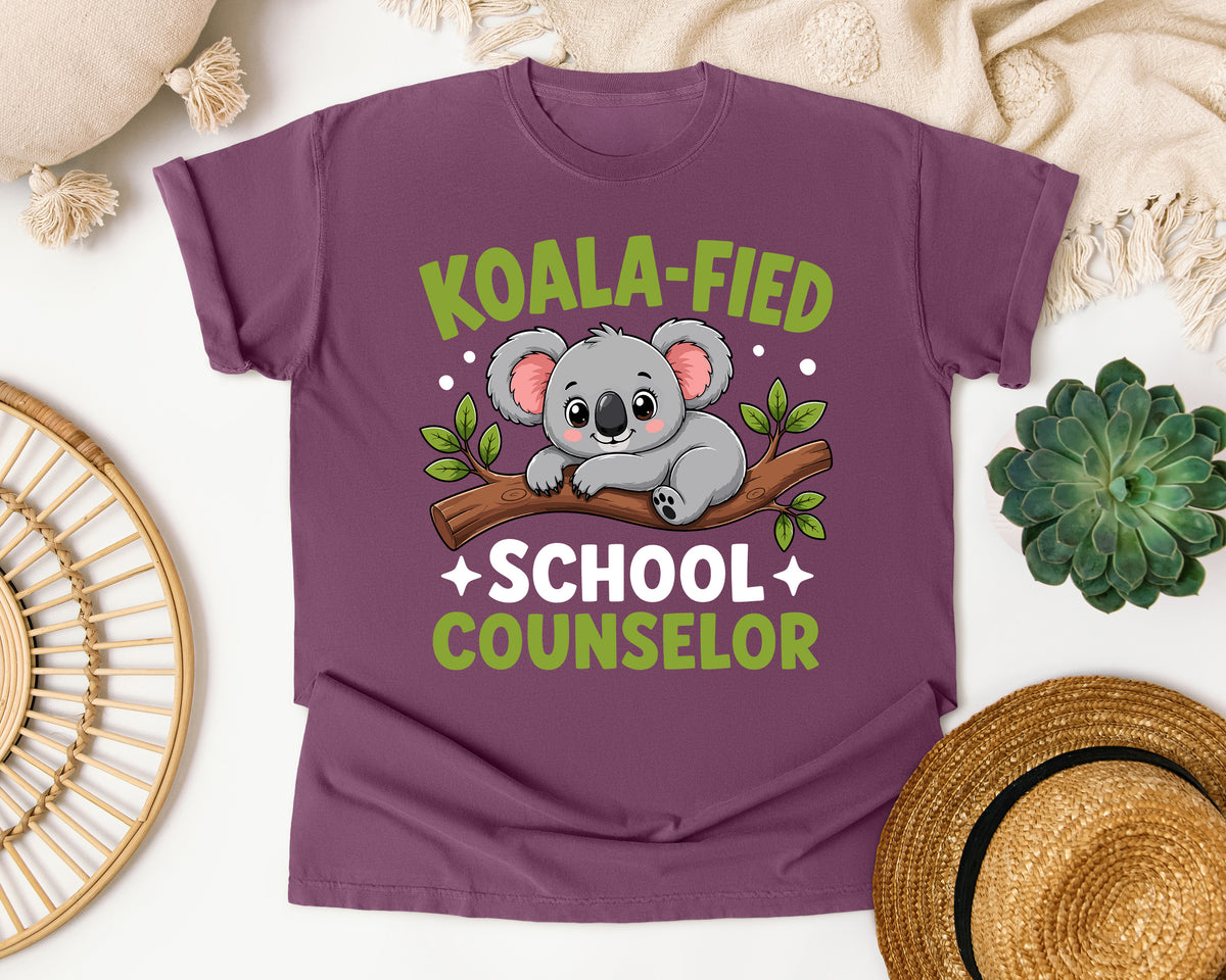 Koala-fied School Counselor Light Print in Berry Comfort Colors 1717 tee