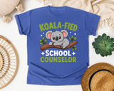 Koala-fied School Counselor Light Print in Flo Blue Comfort Colors 1717 tee