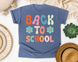 Back To School Flower Retro in Blue Jean Comfort Colors 1717 tee
