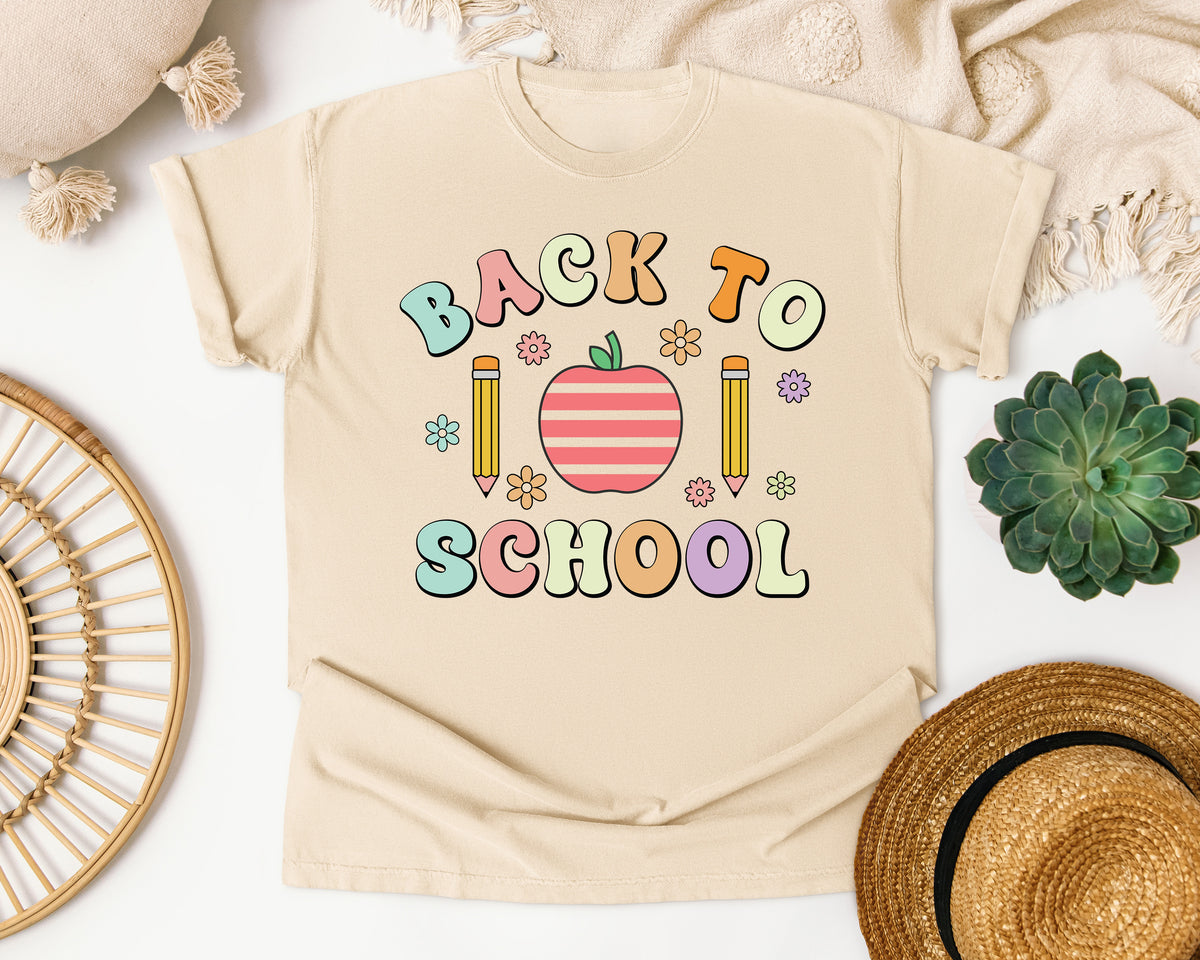 Back To School Apple Pastel in Ivory Comfort Colors 1717 tee