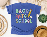 Back To School Pencil Apple Pastel in Flo Blue Comfort Colors 1717 tee
