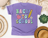 Back To School Pencil Apple Pastel in Violet Comfort Colors 1717 tee