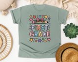 First Grade Pencil Bow Stars Bright in Bay Comfort Colors 1717 tee