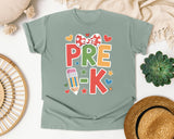 Pre-K Bow Pencil Hearts in Bay Comfort Colors 1717 tee