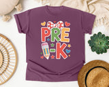 Pre-K Bow Pencil Hearts in Berry Comfort Colors 1717 tee