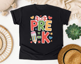 Pre-K Bow Pencil Hearts in Black Comfort Colors 1717 tee