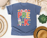 Pre-K Bow Pencil Hearts in Blue Jean Comfort Colors 1717 tee