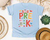Pre-K Bow Pencil Hearts in Chambray Comfort Colors 1717 tee