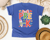 Pre-K Bow Pencil Hearts in Flo Blue Comfort Colors 1717 tee