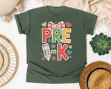 Pre-K Bow Pencil Hearts in Moss Comfort Colors 1717 tee