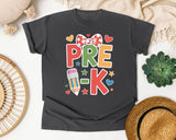 Pre-K Bow Pencil Hearts in Pepper Comfort Colors 1717 tee