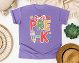 Pre-K Bow Pencil Hearts in Violet Comfort Colors 1717 tee